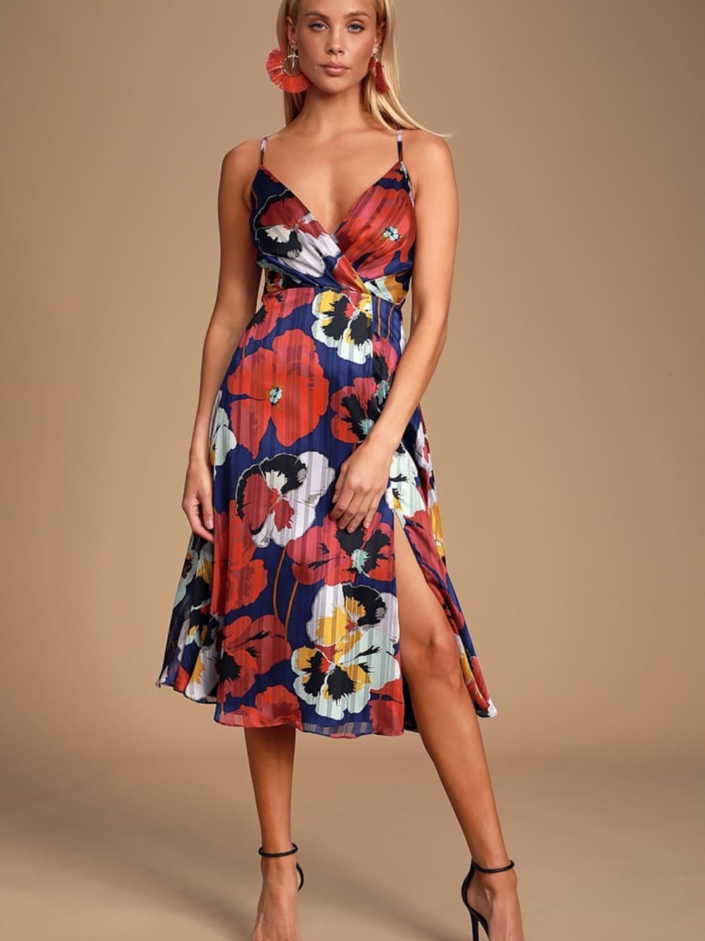 Lulus All About Love Royal Blue Floral Print Midi Dress